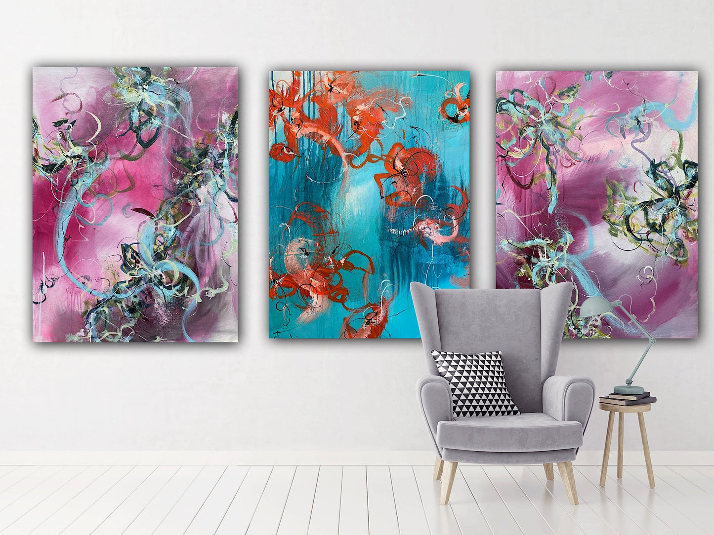 Pink Turquoise Pink (Triptych)