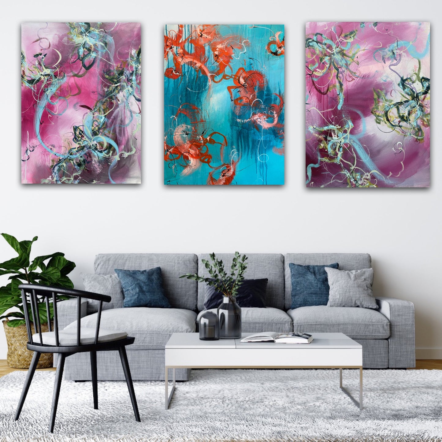 Pink Turquoise Pink (Triptych)