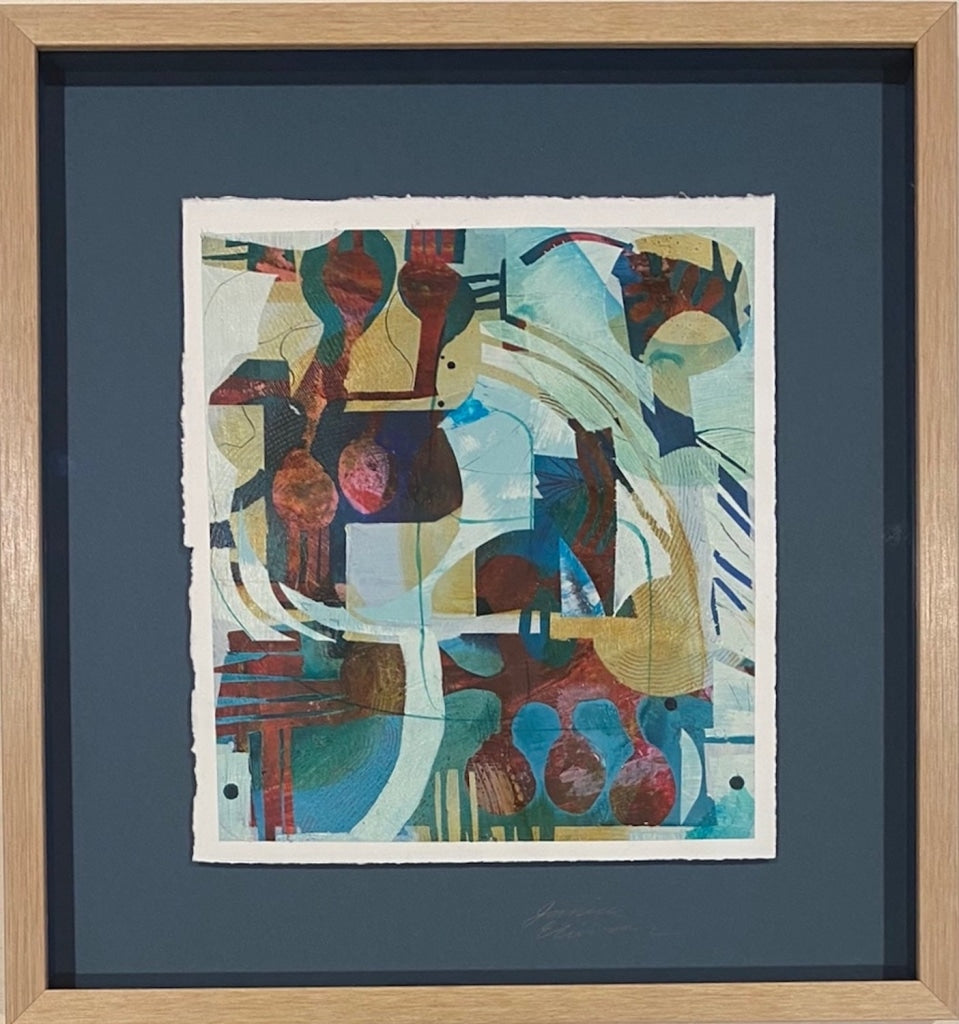 Organic Geometry 6 43 (W) X 40.5 (H) Cm / Mixed Media On Paper Framed - Natural Wood Frame With